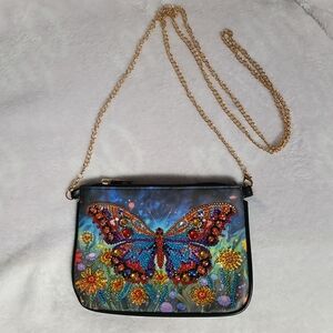 Vibrant Butterfly Beaded Crossbody Bag - Multicolor